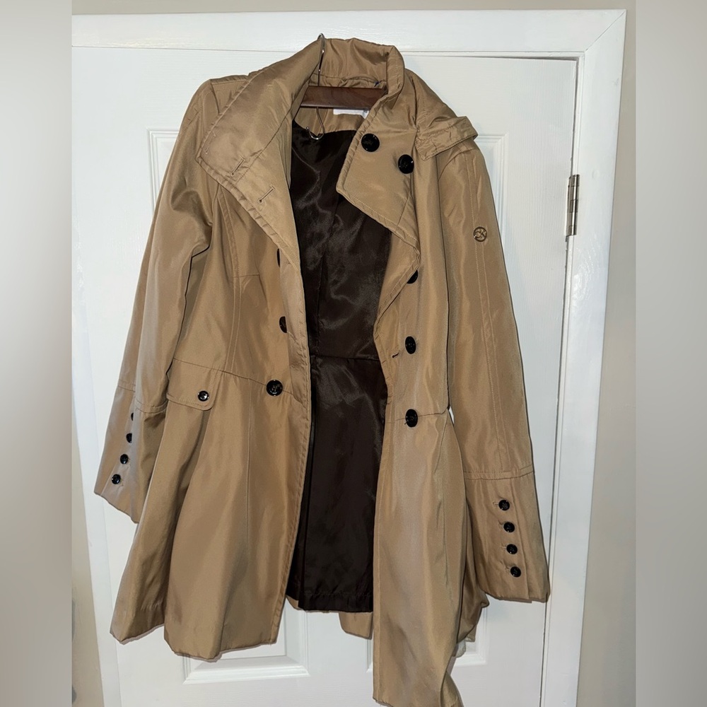 Calvin Klein Double-Breasted Tan Trench Coat LG